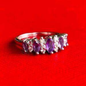 Amethyst & CZ Multi Gemstones Sterling Silver Ring